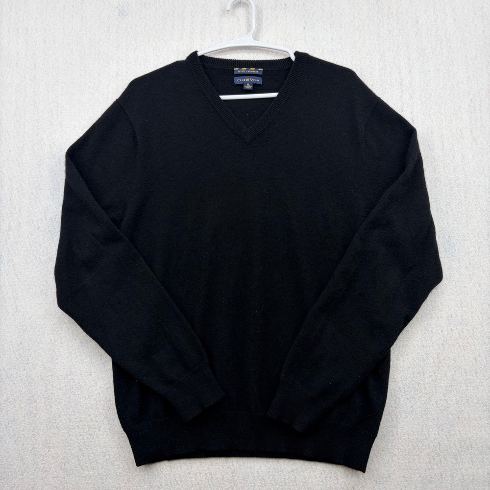 Club Room Estate Cashmere Sweater Mens Medium Black V-Neck Cashmere Pullover